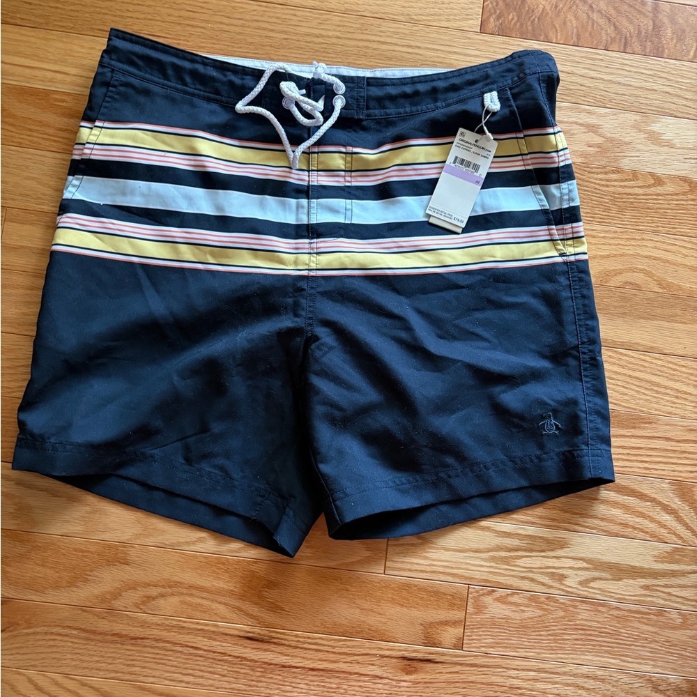 Original Penguin Men's Engineered Stripe Fixed Volley Swim Shorts Size 32